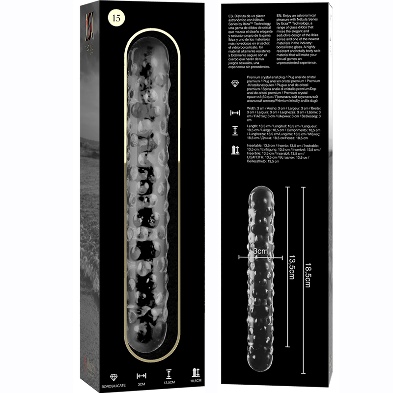 NEBULA SERIES BY IBIZA - MODELLO 15 DILDO IN VETRO BOROSILICATO TRASPARENTE 18.5 CM -O- 3 CM - NEBULA SERIES BY IBIZA | Lingerie Harness Boutique