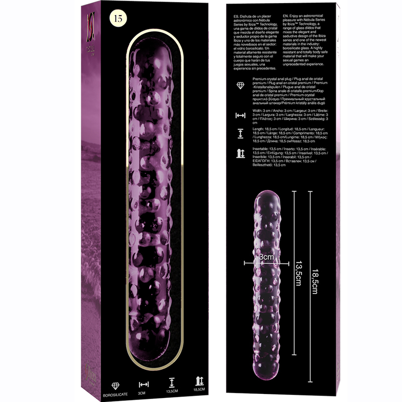 NEBULA SERIES BY IBIZA - MODELLO 15 DILDO IN VETRO BOROSILICATO TRASPARENTE 18.5 CM -O- 3 CM - NEBULA SERIES BY IBIZA | Lingerie Harness Boutique