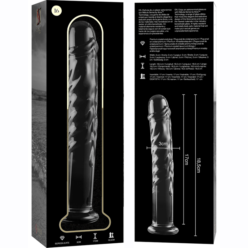 NEBULA SERIES BY IBIZA - MODELLO 16 DILDO IN VETRO BOROSILICATO TRASPARENTE 18.5 CM -O- 3 CM - NEBULA SERIES BY IBIZA | Lingerie Harness Boutique