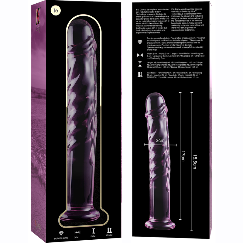 NEBULA SERIES BY IBIZA - MODELLO 16 DILDO IN VETRO BOROSILICATO TRASPARENTE 18.5 CM -O- 3 CM - NEBULA SERIES BY IBIZA | Lingerie Harness Boutique