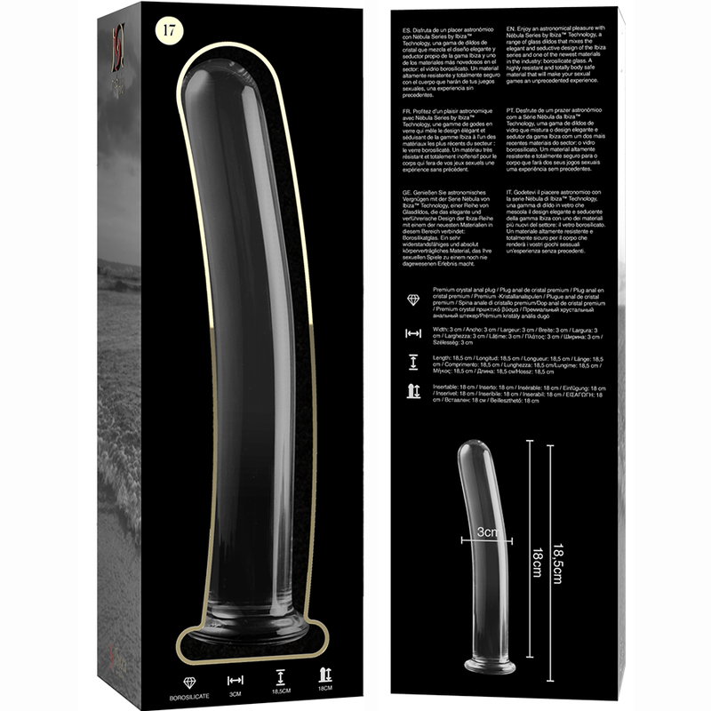 NEBULA SERIES BY IBIZA - MODELLO 17 DILDO IN VETRO BOROSILICATO TRASPARENTE 18.5 CM -O- 3 CM - NEBULA SERIES BY IBIZA | Lingerie Harness Boutique
