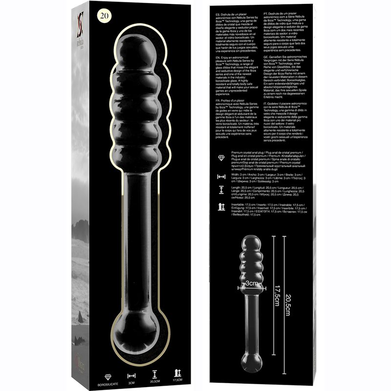 NEBULA SERIES BY IBIZA - MODELLO 20 DILDO IN VETRO BOROSILICATO TRASPARENTE 20.5 CM -O- 3 CM - NEBULA SERIES BY IBIZA | Lingerie Harness Boutique