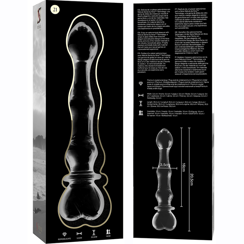NEBULA SERIES BY IBIZA - MODELLO 21 DILDO IN VETRO BOROSILICATO TRASPARENTE 20.5 CM -O- 3.5 CM - NEBULA SERIES BY IBIZA | Lingerie Harness Boutique
