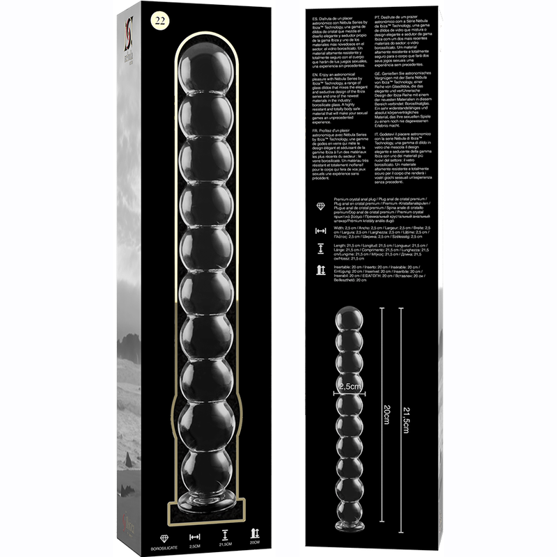 NEBULA SERIES BY IBIZA - MODELLO 22 DILDO IN VETRO BOROSILICATO TRASPARENTE 21.5 CM -O- 2.5 CM - NEBULA SERIES BY IBIZA | Lingerie Harness Boutique