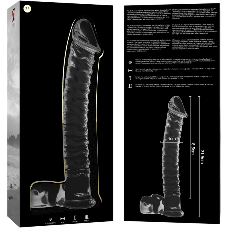 NEBULA SERIES BY IBIZA - MODELLO 23 DILDO IN VETRO BOROSILICATO TRASPARENTE 21.5 CM -O- 4 CM - NEBULA SERIES BY IBIZA | Lingerie Harness Boutique