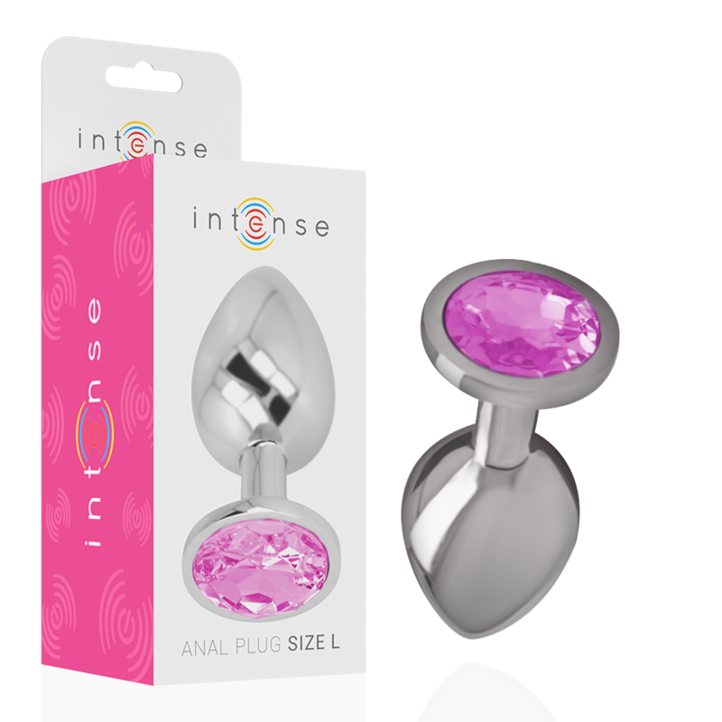 INTENSE - PLUG ANALE IN METALLO ALLUMINIO CON CRISTALLO ROSA MISURA L