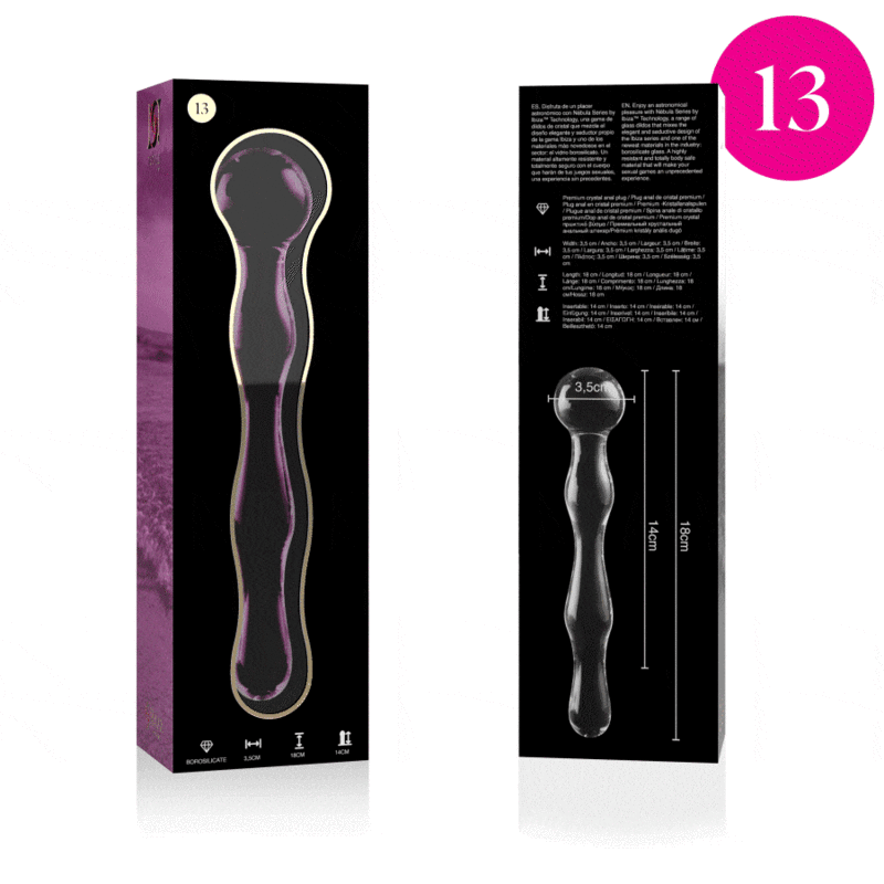 NEBULA SERIES BY IBIZA - MODELLO 13 DILDO IN VETRO BOROSILICATO TRASPARENTE 18 CM -O- 3.5 CM - NEBULA SERIES BY IBIZA | Lingerie Harness Boutique