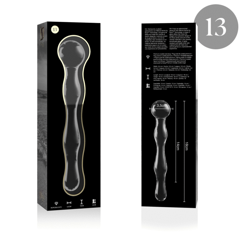 NEBULA SERIES BY IBIZA - MODELLO 13 DILDO IN VETRO BOROSILICATO TRASPARENTE 18 CM -O- 3.5 CM - NEBULA SERIES BY IBIZA | Lingerie Harness Boutique