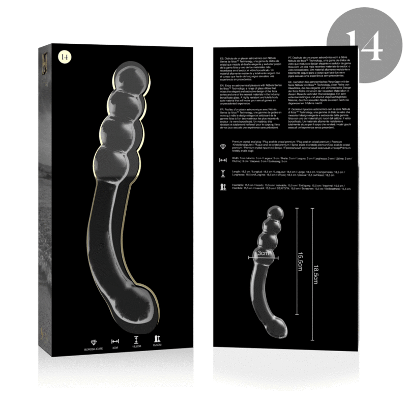 NEBULA SERIES BY IBIZA - MODELLO 14 DILDO IN VETRO BOROSILICATO TRASPARENTE 18.5 CM -O- 3 CM - NEBULA SERIES BY IBIZA | Lingerie Harness Boutique