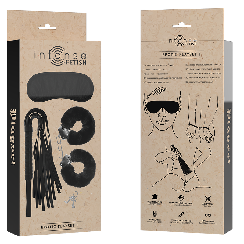 INTENSE - FETISH PLAYSET EROTICO 1 CON MANETTE, MASCHERA CIECA E FLOGGER - INTENSE FETISH | Lingerie Harness Boutique