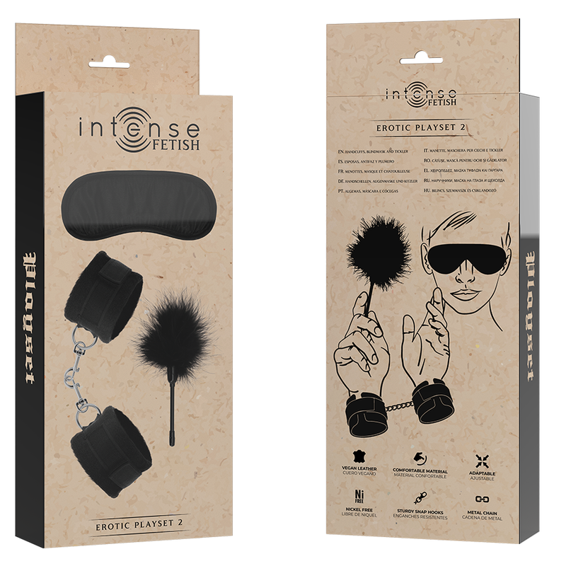 INTENSE - FETISH PLAYSET EROTICO 2 CON MANETTE, MASCHERA CIECA E TICKLER - INTENSE FETISH | Lingerie Harness Boutique