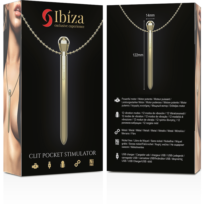 IBIZA - STIMOLATORE CLIT POCKET COLLANA CARICATORE USB 12 MODALIT DI VIBRAZIONE DORATO 12,2 X 1,5 - IBIZA TECHNOLOGY | Lingerie Harness Boutique
