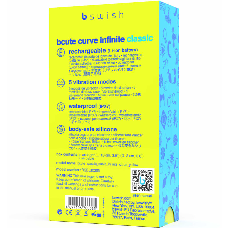 B SWISH - BCUTE CURVE INFINITE CLASSIC VIBRATORE IN SILICONE RICARICABILE GIALLO - B SWISH | Lingerie Harness Boutique