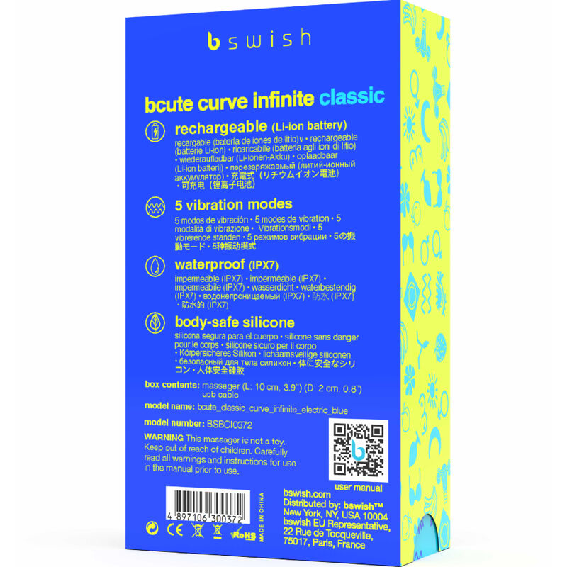 B SWISH - BCUTE CURVE INFINITE CLASSIC VIBRATORE RICARICABILE IN SILICONE BLU - B SWISH | Lingerie Harness Boutique