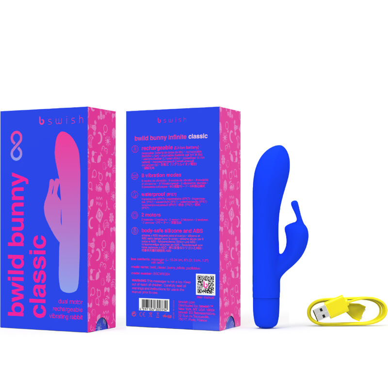 B SWISH - BWILD BUNNY INFINITE CLASSIC VIBRATORE RICARICABILE IN SILICONE BLU - B SWISH | Lingerie Harness Boutique