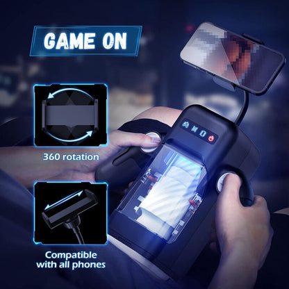 GAME CUP - MASTURBATORE A VIBRAZIONE SPINTA CON FUNZIONE RISCALDAMENTO E SUPPORTO MOBILE - NERO - BAILE FOR HIM | Lingerie Harness Boutique