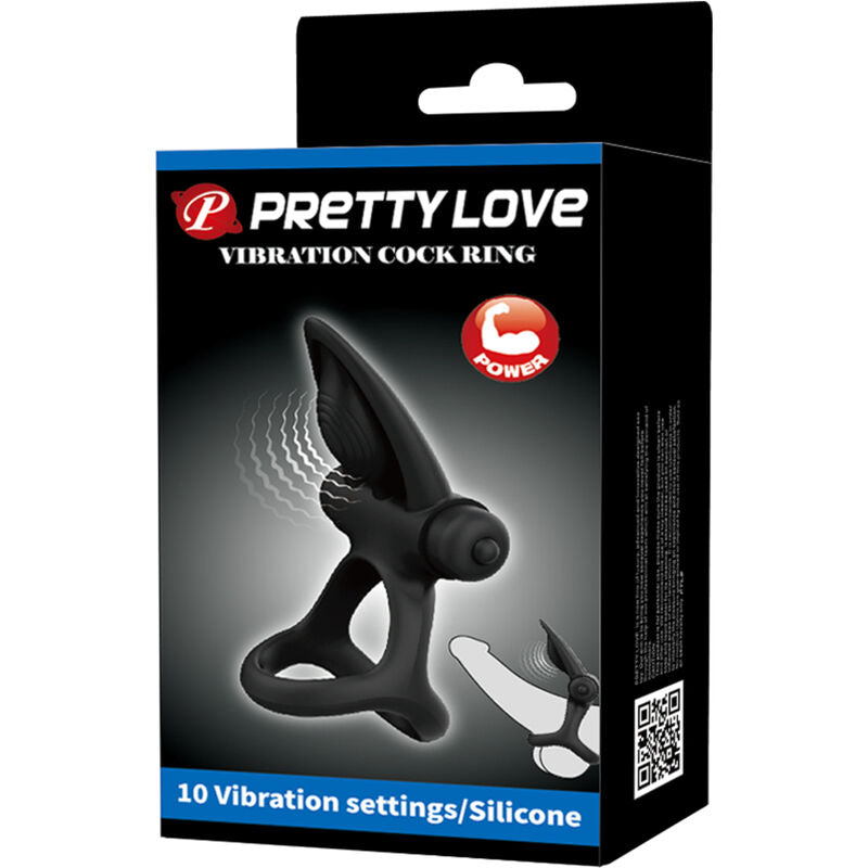 PRETTY LOVE - ANELLO VIBRANTE 10 VIBRAZIONI IN SILICONE NERO - PRETTY LOVE MALE | Lingerie Harness Boutique