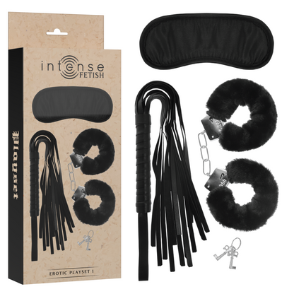 INTENSE - FETISH PLAYSET EROTICO 1 CON MANETTE, MASCHERA CIECA E FLOGGER - INTENSE FETISH | Lingerie Harness Boutique