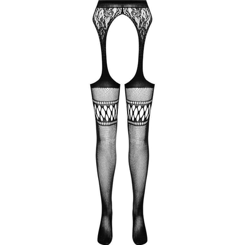 PASSION - S026 COLLANT NERO CON GIARRETTIERA TAGLIA UNICA - PASSION WOMAN GARTER & STOCK | Lingerie Harness Boutique