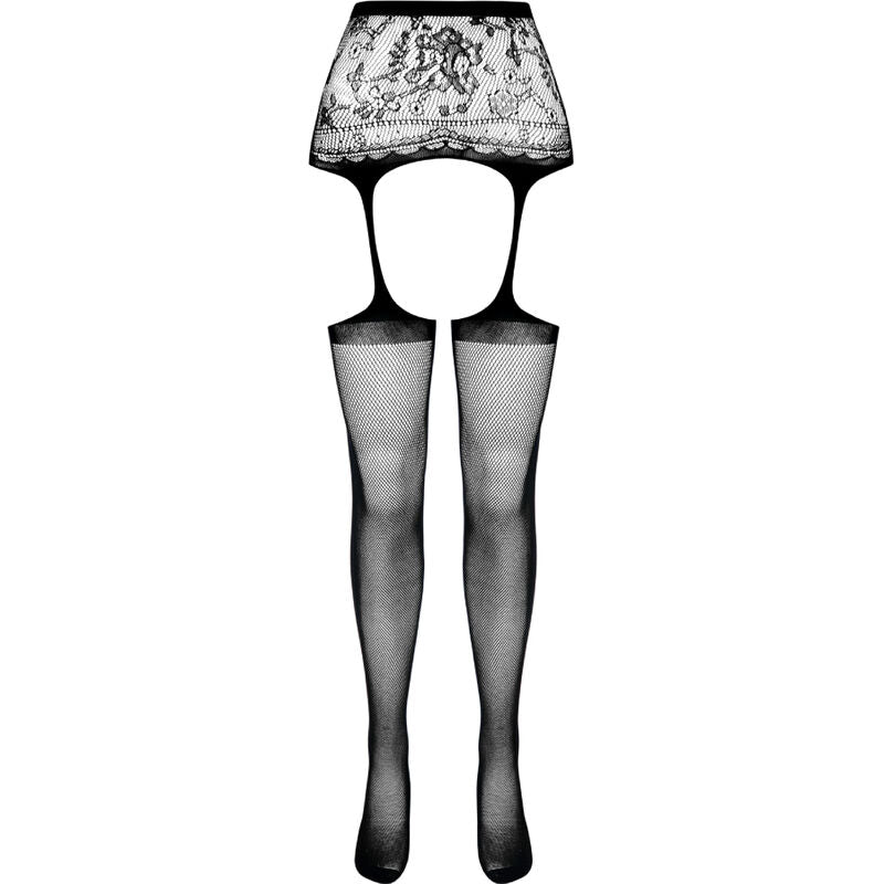 PASSION - S028 COLLANT NERO CON GIARRETTIERA TAGLIA UNICA - PASSION WOMAN GARTER & STOCK | Lingerie Harness Boutique
