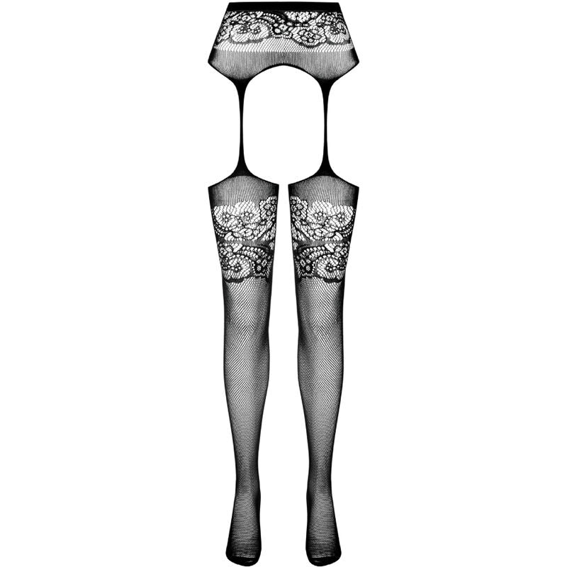 PASSION - S029 COLLANT NERO CON GIARRETTIERA TAGLIA UNICA - PASSION WOMAN GARTER & STOCK | Lingerie Harness Boutique
