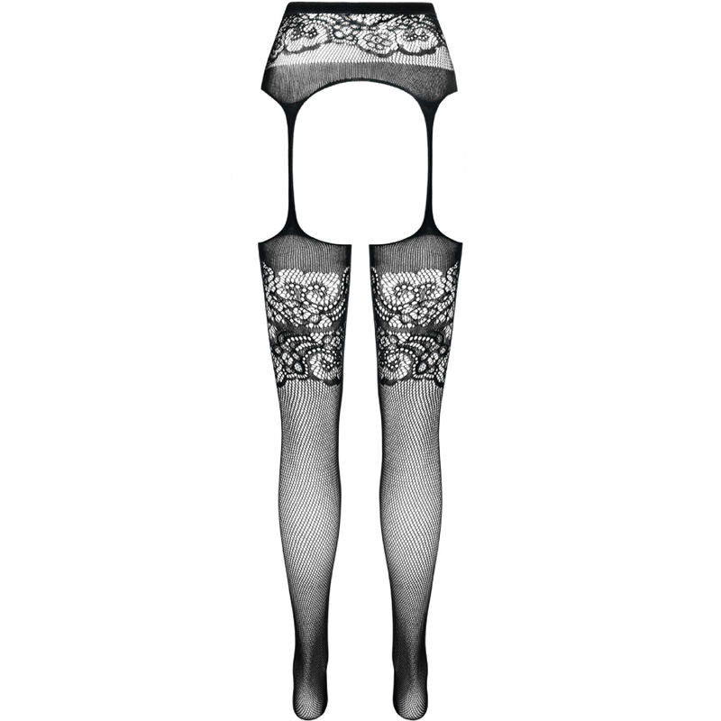 PASSION - S029 COLLANT NERO CON GIARRETTIERA TAGLIA UNICA - PASSION WOMAN GARTER & STOCK | Lingerie Harness Boutique