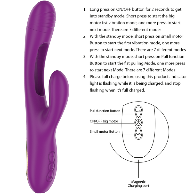 INTENSE - APOLO RECHARGEABLE MULTIFUNCTIONAL VIBRATOR 7 VIBRATIONS WITH OSCILLATING TONGUE PURPLE