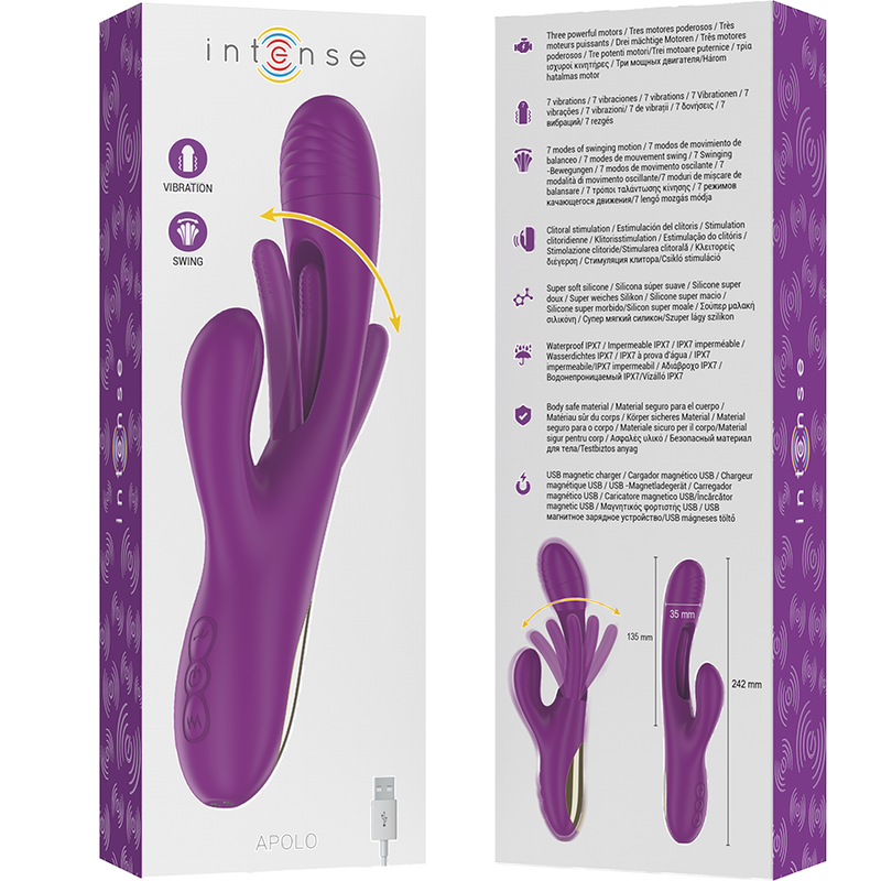 INTENSE - APOLO RECHARGEABLE MULTIFUNCTIONAL VIBRATOR 7 VIBRATIONS WITH OSCILLATING TONGUE PURPLE