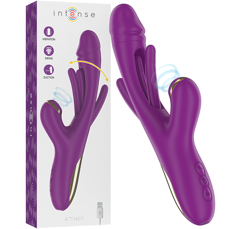 INTENSE - ATENEO RECHARGEABLE MULTIFUNCTIONAL VIBRATOR 7 VIBRATIONS WITH OSCILLATING TONGUE AND SUCKING PURPLE