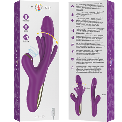 INTENSE - ATENEO VIBRATORE MULTIFUNZIONE RICARICABILE 7 VIBRAZIONI CON LINGUA OSCILLANTE E SUCCHIARE VIOLA - INTENSE FUN | Lingerie Harness Boutique