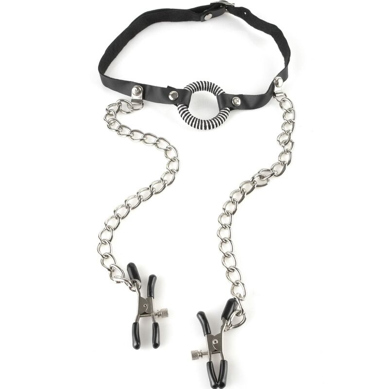 FETISH FANTASY SERIES - BAVAGLIO CON MORSETTI PER CAPEZZOLI - FETISH FANTASY SERIES | Lingerie Harness Boutique