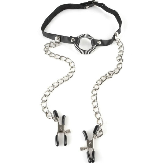 FETISH FANTASY SERIES - BAVAGLIO CON MORSETTI PER CAPEZZOLI - FETISH FANTASY SERIES | Lingerie Harness Boutique