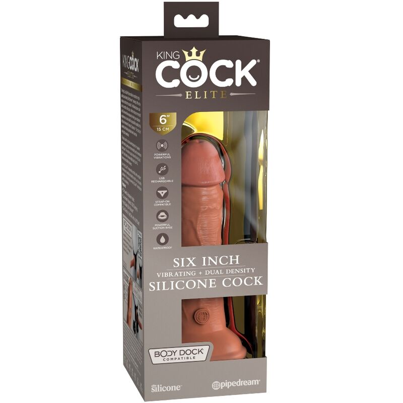 KING COCK - ELITE DILDO REALISTICO VIBRANTE E SILICONE 15.2 CM CARAMEL - KING COCK | Lingerie Harness Boutique