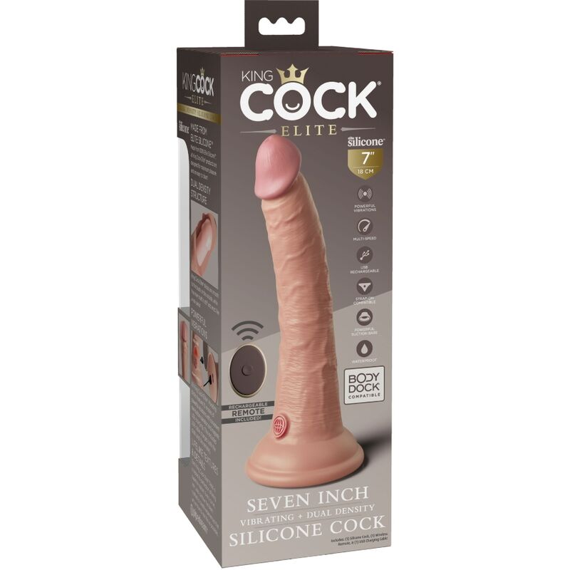 KING COCK - ELITE VIBRATOR REALISTIC DILDO AND REMOTE CONTROL IN SILICONE 17.8 CM