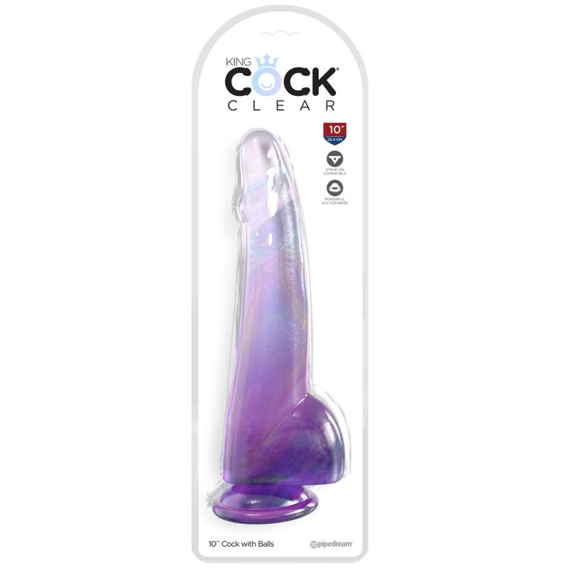 KING COCK - CLEAR DILDO CON TESTICOLI 19 CM VIOLA - KING COCK | Lingerie Harness Boutique