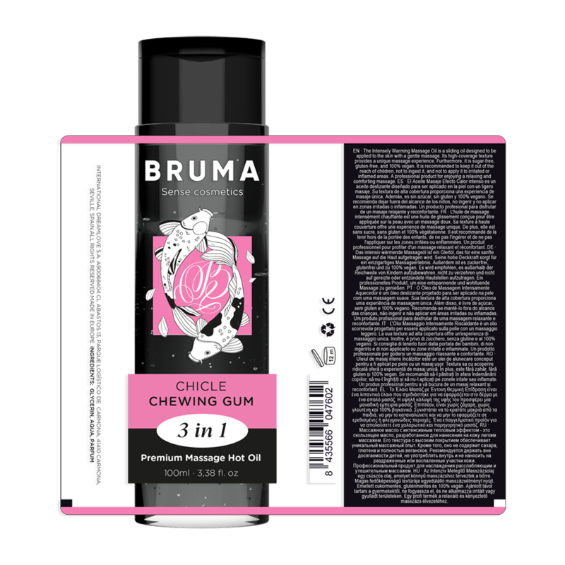 BRUMA - OLIO DA MASSAGGIO PREMIUM EFFETTO CALORE SAPORE GOMMA 3 IN 1 - 100 ML - BRUMA | Lingerie Harness Boutique