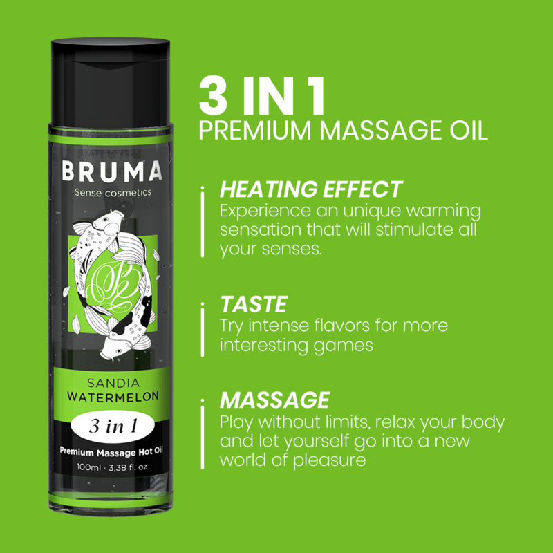 BRUMA - OLIO DA MASSAGGIO PREMIUM EFFETTO CALORE SAPORE ANGURIA 3 IN 1 - 100 ML - BRUMA | Lingerie Harness Boutique