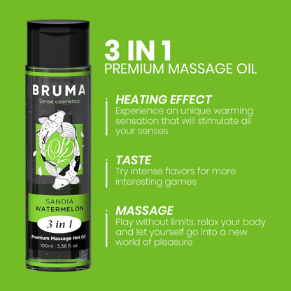 BRUMA - OLIO DA MASSAGGIO PREMIUM EFFETTO CALORE SAPORE ANGURIA 3 IN 1 - 100 ML - BRUMA | Lingerie Harness Boutique