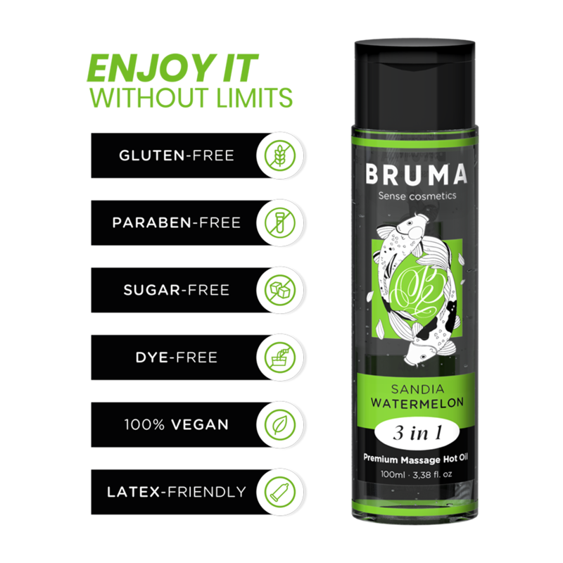 BRUMA - OLIO DA MASSAGGIO PREMIUM EFFETTO CALORE SAPORE ANGURIA 3 IN 1 - 100 ML - BRUMA | Lingerie Harness Boutique