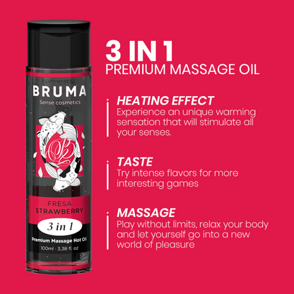 BRUMA - OLIO DA MASSAGGIO PREMIUM EFFETTO CALORE SAPORE FRAGOLA 3 IN 1 - 100 ML - BRUMA | Lingerie Harness Boutique