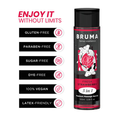 BRUMA - OLIO DA MASSAGGIO PREMIUM EFFETTO CALORE SAPORE FRAGOLA 3 IN 1 - 100 ML - BRUMA | Lingerie Harness Boutique