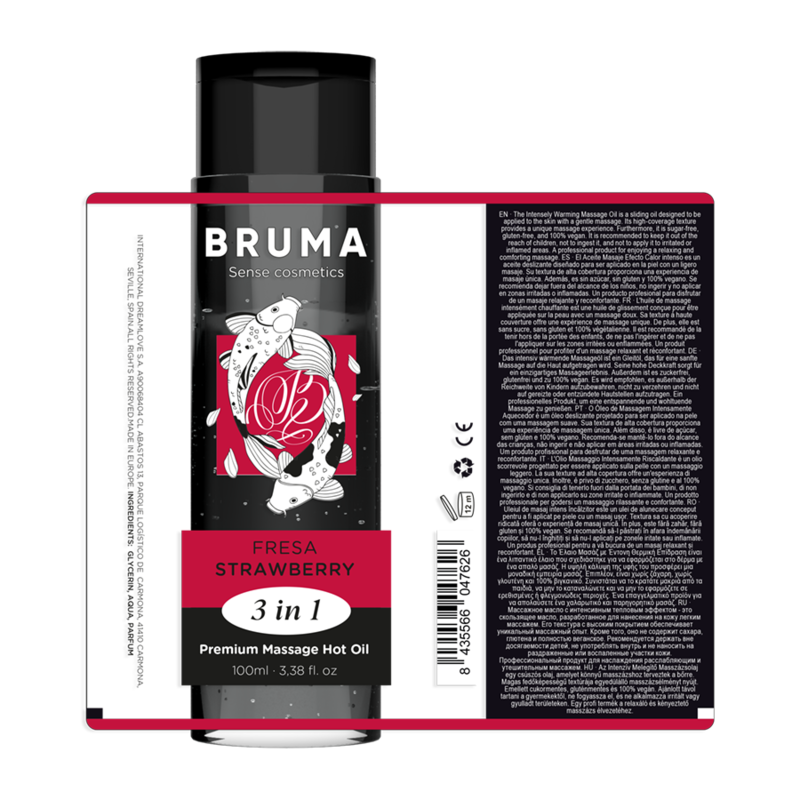 BRUMA - OLIO DA MASSAGGIO PREMIUM EFFETTO CALORE SAPORE FRAGOLA 3 IN 1 - 100 ML - BRUMA | Lingerie Harness Boutique