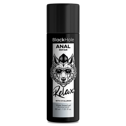 BLACK HOLE - RIPARATORE ANALE A BASE D'ACQUA RELAX CON IALURONICO 30 ML - BLACK HOLE | Lingerie Harness Boutique