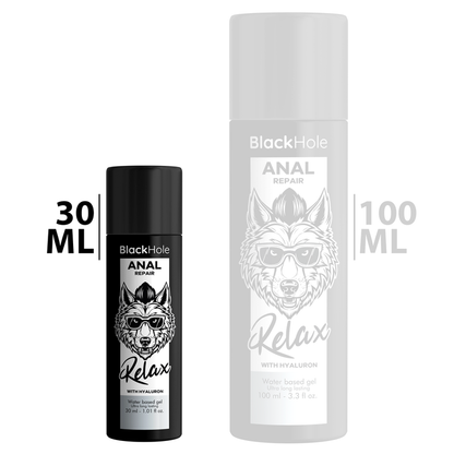 BLACK HOLE - RIPARATORE ANALE A BASE D'ACQUA RELAX CON IALURONICO 30 ML - BLACK HOLE | Lingerie Harness Boutique