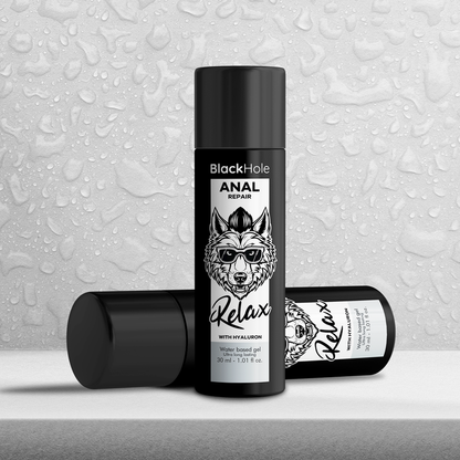 BLACK HOLE - RIPARATORE ANALE A BASE D'ACQUA RELAX CON IALURONICO 30 ML - BLACK HOLE | Lingerie Harness Boutique