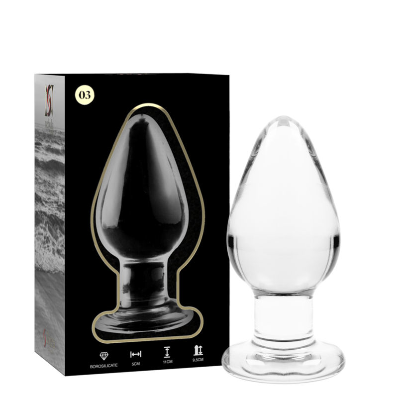 NEBULA SERIES BY IBIZA - MODELLO 3 PLUG ANALE VETRO BOROSILICATO TRASPARENTE 11 CM -O- 5 CM - NEBULA SERIES BY IBIZA | Lingerie Harness Boutique