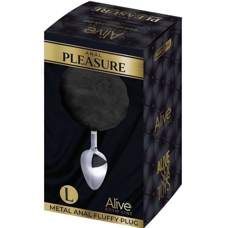 ALIVE - SMOOTH METAL FLUFFY BLACK ANAL PLEASURE PLUG SIZE L