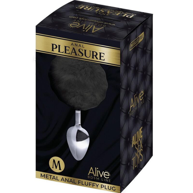 ALIVE - SMOOTH METAL FLUFFY BLACK ANAL PLEASURE PLUG SIZE M