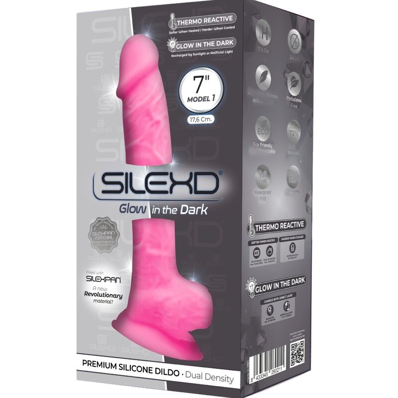 SILEXD - MODELLO 1 PENE REALISTICO IN SILICONE PREMIUM SILEXPAN ROSA FLUORESCENTE 17.5 CM