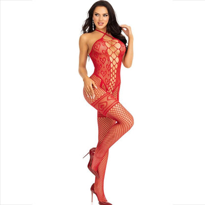 LEG AVENUE - BODYSTOCKING CAVEZZA COLLO ROSSO CUORI ROSSI - LEG AVENUE BODYSTOCKINGS | Lingerie Harness Boutique